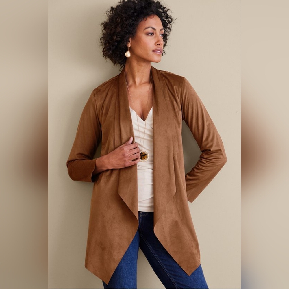Soft Surroundings Brown Faux Suede Drape Jacket